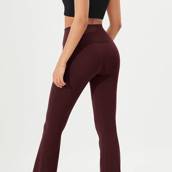 Women's Burgundy Cloud Feeling Crossover Flared Yoga Pants with Back Pocket, Hig - Picture 5 of 7